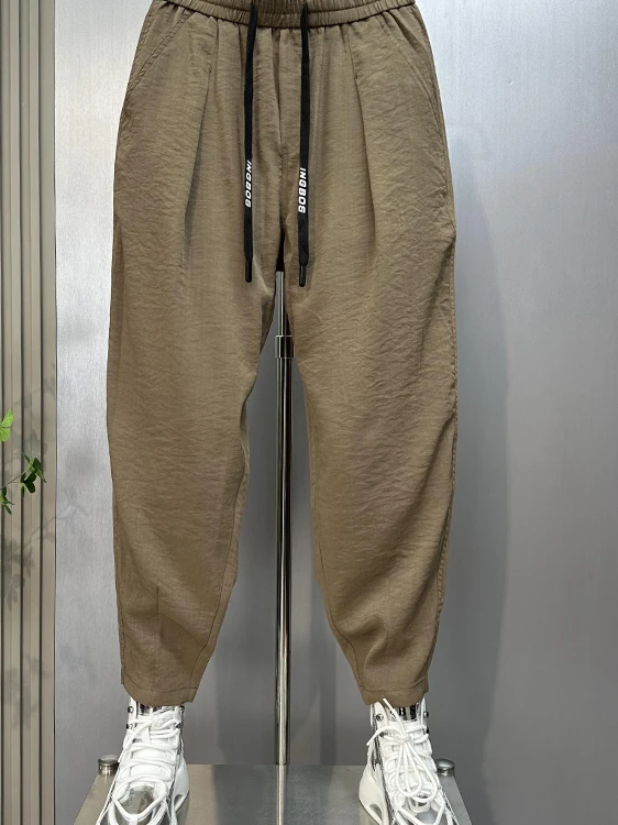 سراويل رجالية صيفية رفيعة غير رسمية من الحرير الجليدي مستقيمة الساق هارلان قابلة للتنفس فضفاضة تناسب نمط هاراجوكو سراويل ضيقة...