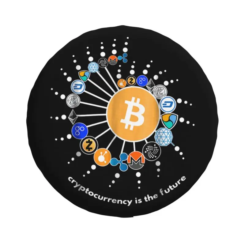 Custom Cryptocurrency Bitcoin Spare Tire Cover for Toyota Land Cruiser Prado Crypto 4WD 4x4 RV Car Wheel Protectors 14