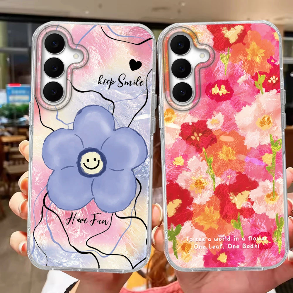 Für Samsung Galaxy S25 FE S26 S24 S22 S23 S21 Plus S20 Ultra Bunte Rosa Blume Telefon Fall Shell Luxus Frauen weiche TPU Abdeckung
