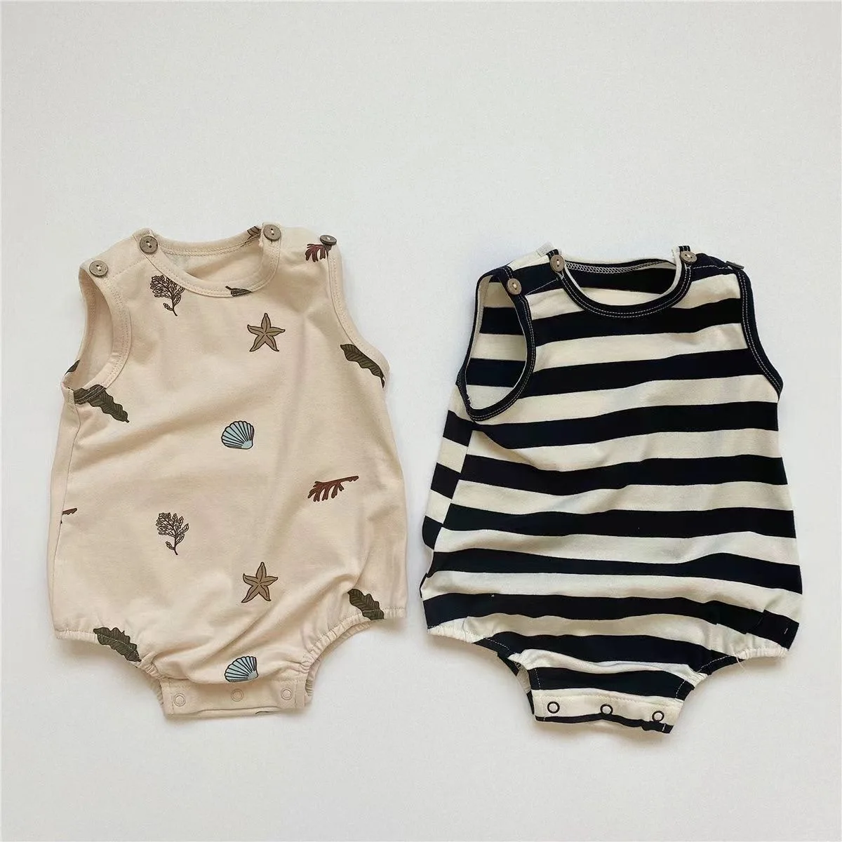 

( 0-3 Years Old) Children's Clothing Kids Summer Short Sleeve Onesie 2025 Onesie Boy Girl Full Print Stripe Clothing Fashion