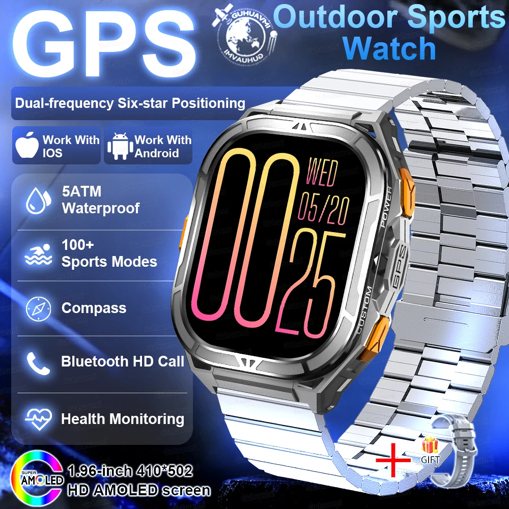 GUHUAVMI 2026New Military Outdoor Sport Smart Uhr GPS Bluetooth Anruf 10ATM Wasserdichte Navigation Tracker männer Sport Fitness Smartwatch 4