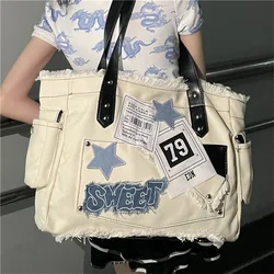 Y2k Large Capacity Canvas Crossbody Bag Hot Girl Tote Bag Vintage Purse Shoulder Handbag