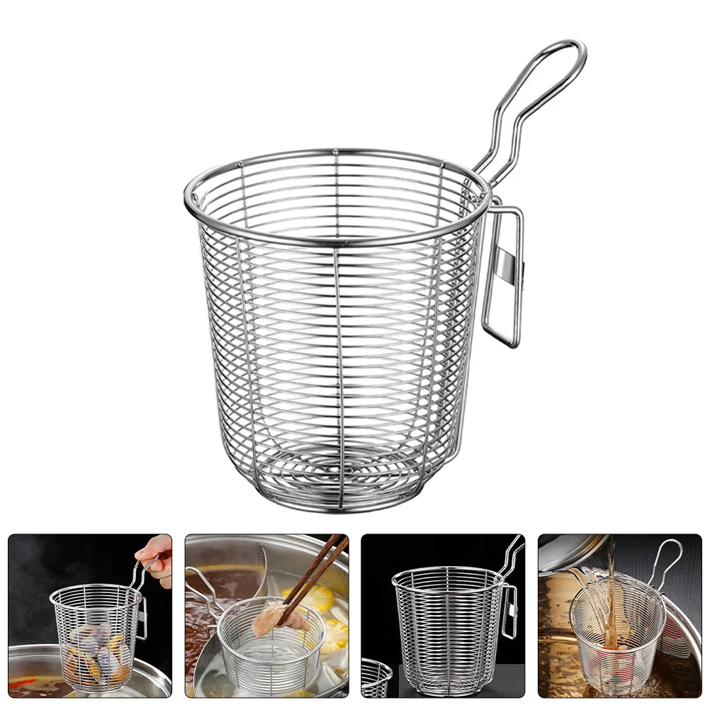 

2Pcs Stainless Steel Hot Pot Strainers Fine Mesh Noodle Strainer Basket Hanging Hook Ergonomic Handle Kitchen Filter