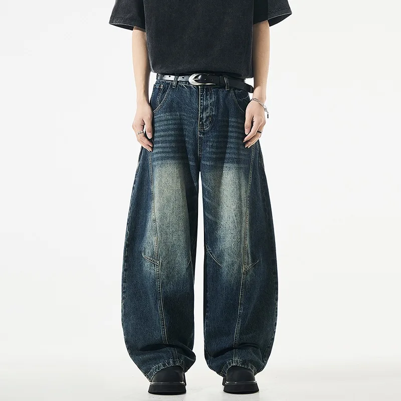 

2026 American Vintage Structural Curved Blade Jeans Men Niche Design Loose Wide Leg Baggy Couple Retro Street Denim Pants
