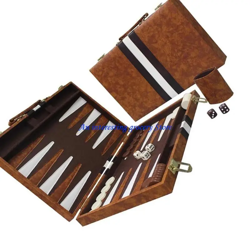 652D Kunstleder-Akzent-Backgammon-Set mit sanftem, ruhigem Spielabend – Detail 10