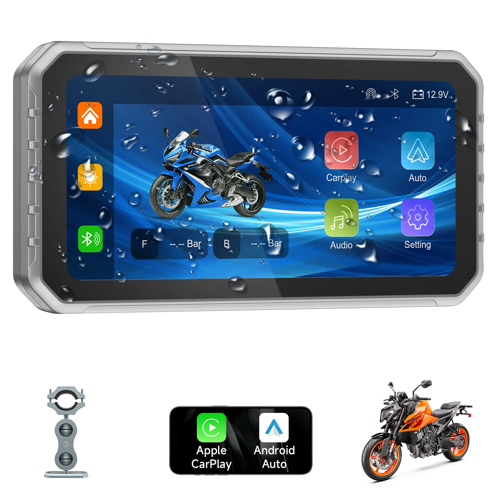 6.25" Wireless CarPlay Moto Android Auto Portable Digital Dashboard Anti Theft Removable Screen GPS Motorcycle Navigation