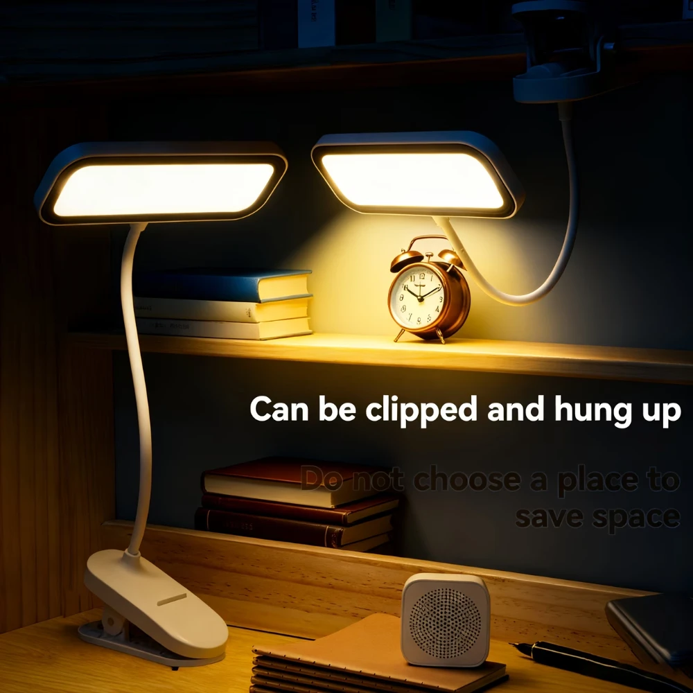 

Настольная лампа с креплением-клипсой и защитой для глаз, USB-перезаряжаемая и подключаемая к сети, с регулируемой яркостью LED-подсветки, регулируемая лампа для учебы, для студенческого общежития, спальни