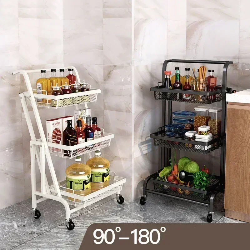 

New Living Room Floor Trolley Mobile Kitchen Shelf Multiple Snacks Storage Folding Storage Rack Mobile Shelf Folding Trolley