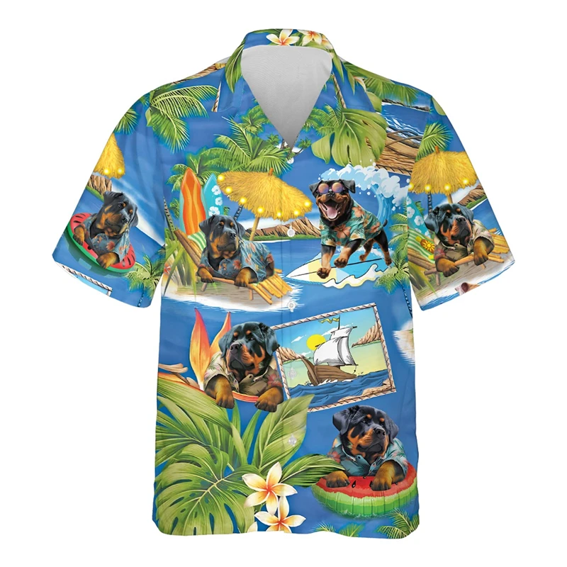 Fashion Hawaiian Poodle 3D Printed Shirts For Men Clothes Funny Aloha Beach Shirt Pet Dogs Graphic Short Sleeve Dog Lovers Tops