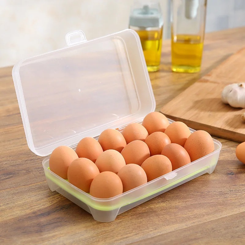 Kitchen 15compartment Egg Box Refrigerator Egg Preservation Storage Box Portable Anti-collision Plastic Egg Compartment Egg Tray