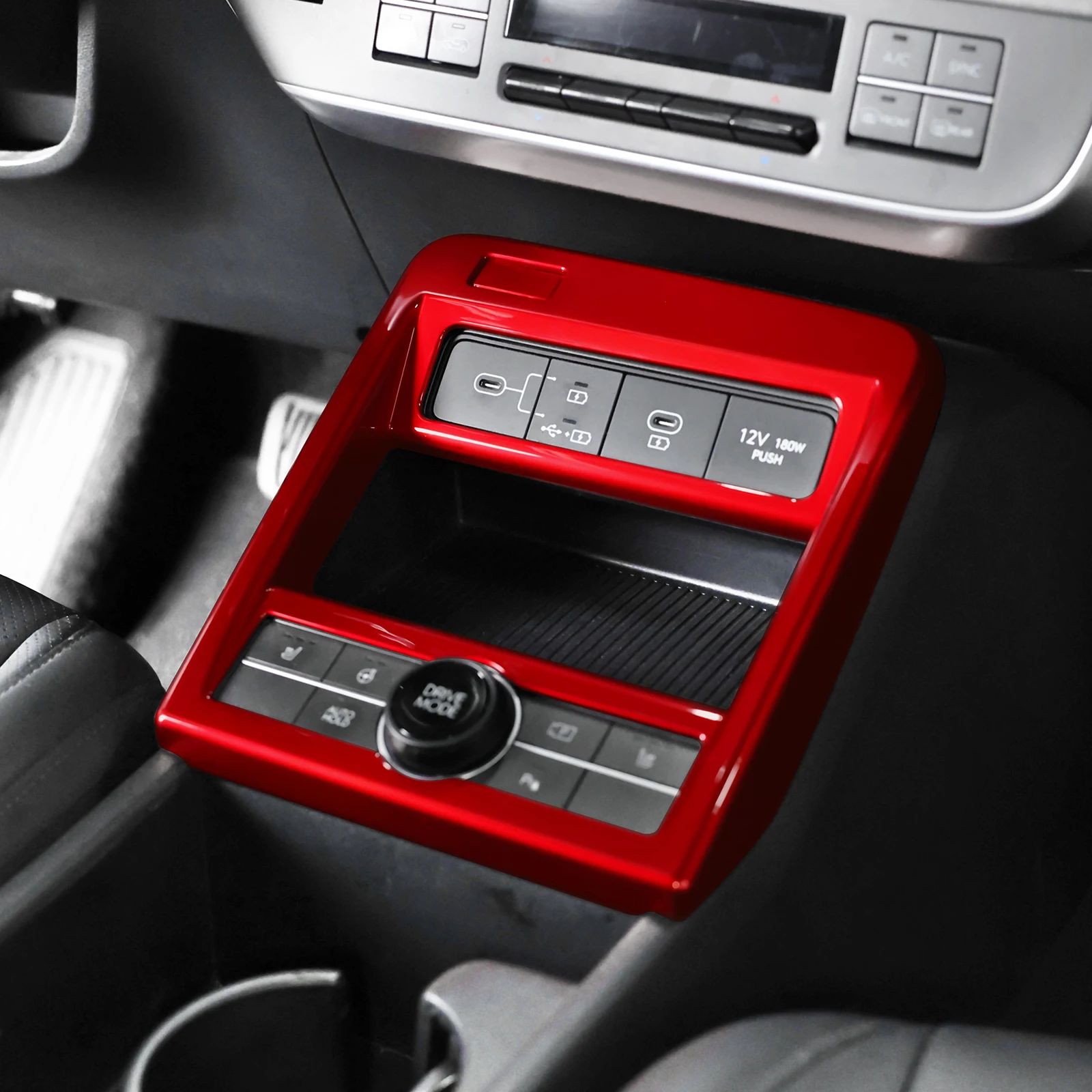 Red Central Console Gear Shift Panel Frame Cover Trim For Hyundai Kona SX2 2024 Car Interior Accessories