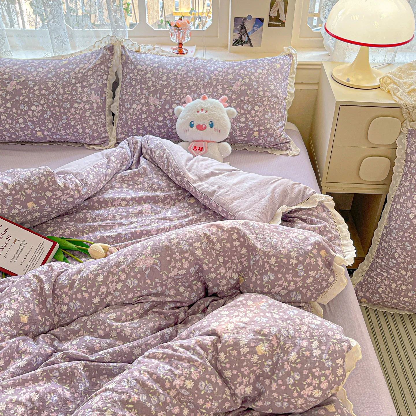INS Princess Bedding Set Ruffle Lace Quilt Cover Romantic Bedclothes Woman Girls Home Decor Duvet Cover Set Korean Style Floral
