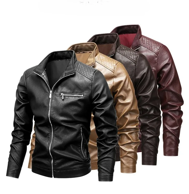 

New Men's Leather Jackets Stand Collar Autumn Winter Solid Color PU Leather Jacket Coats Plus-size Motorcycle Men's Jackets