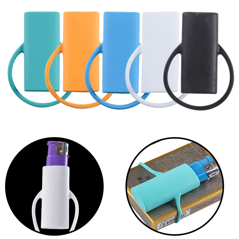 1Pcs Silicone Lighter Protective Cover Lighter Holder Sleeve Clip With Retractable Keychain Regular Size Smoking Accessories