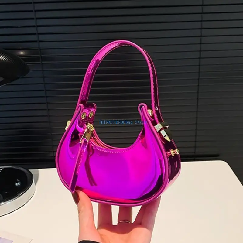 63HC Women PU Leather Evening Handbag Evening Clutch Bag Eye-catching Dumplings Bag
