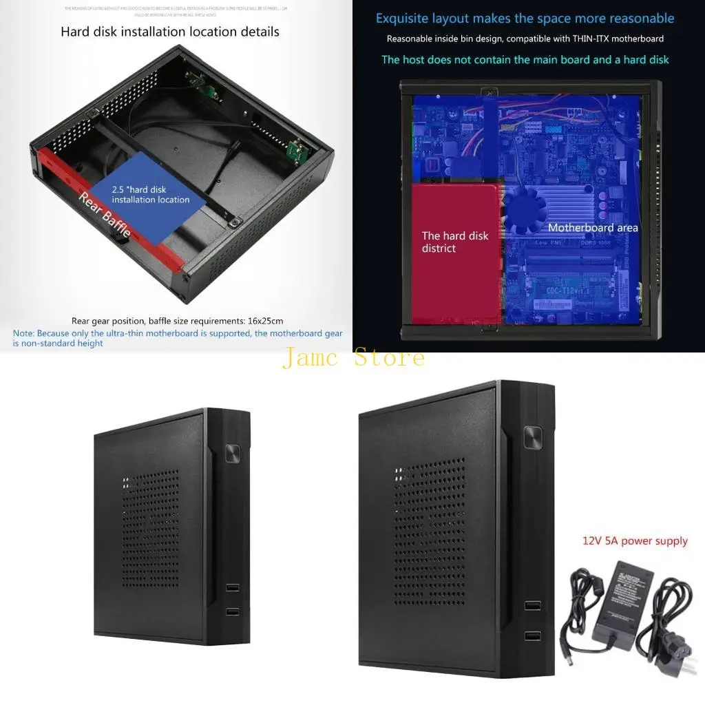 LX0B Mini ITX Computer Case w/ Usb2.0 for 2.5In HDD Gaming Chassis Cases Enclosure
