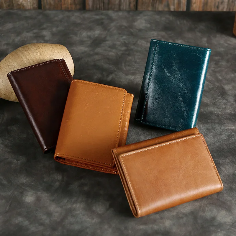 

ID Credit Bank Card Holder Luxury Genuine Leather Card Wallet Retro Business Cardholder Short Money Bag Small Money Wallets