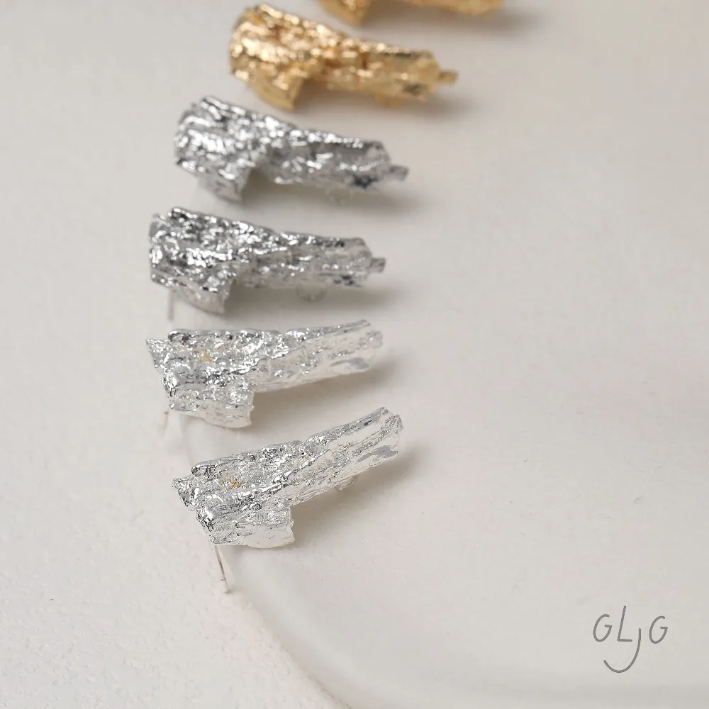 2PCS Dainty Irregular Lava Ear Studs Earrings for Jewelry Findings Making DIY Brass 14k Gold Plated 26*11.5mm Accessories view 2
