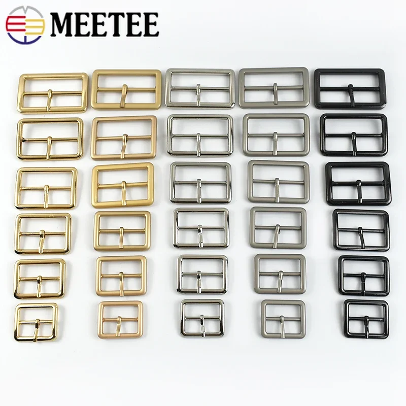 Meetee 10Pcs 20-50mm Metal Pin Buckle Bag Strap Slider Webbing Adjust Hook Decoration Clasp Garment Belt Buckles Clips Accessory