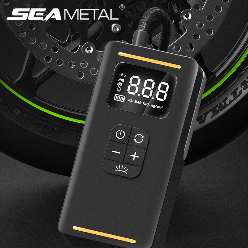 seametal-120-ワット充電式車用エアポンプポータブルワイヤレスコンプレッサーデジタルコードレス車用タイヤインフレータ車オートバイボール用