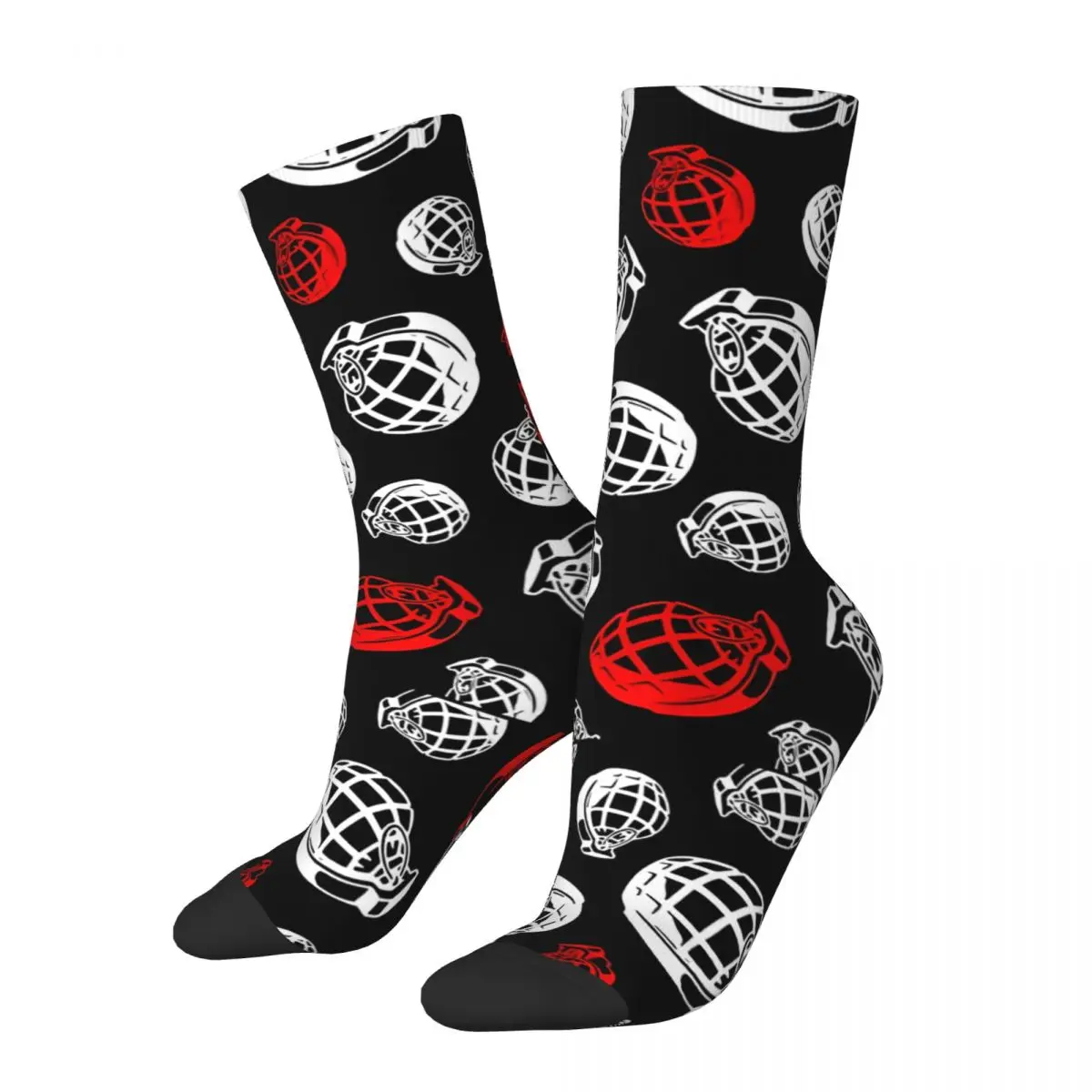 Grenade, Weapon, Pattern, Black Men's Socks Retro Harajuku Street Style Novelty Pattern Crew Sock