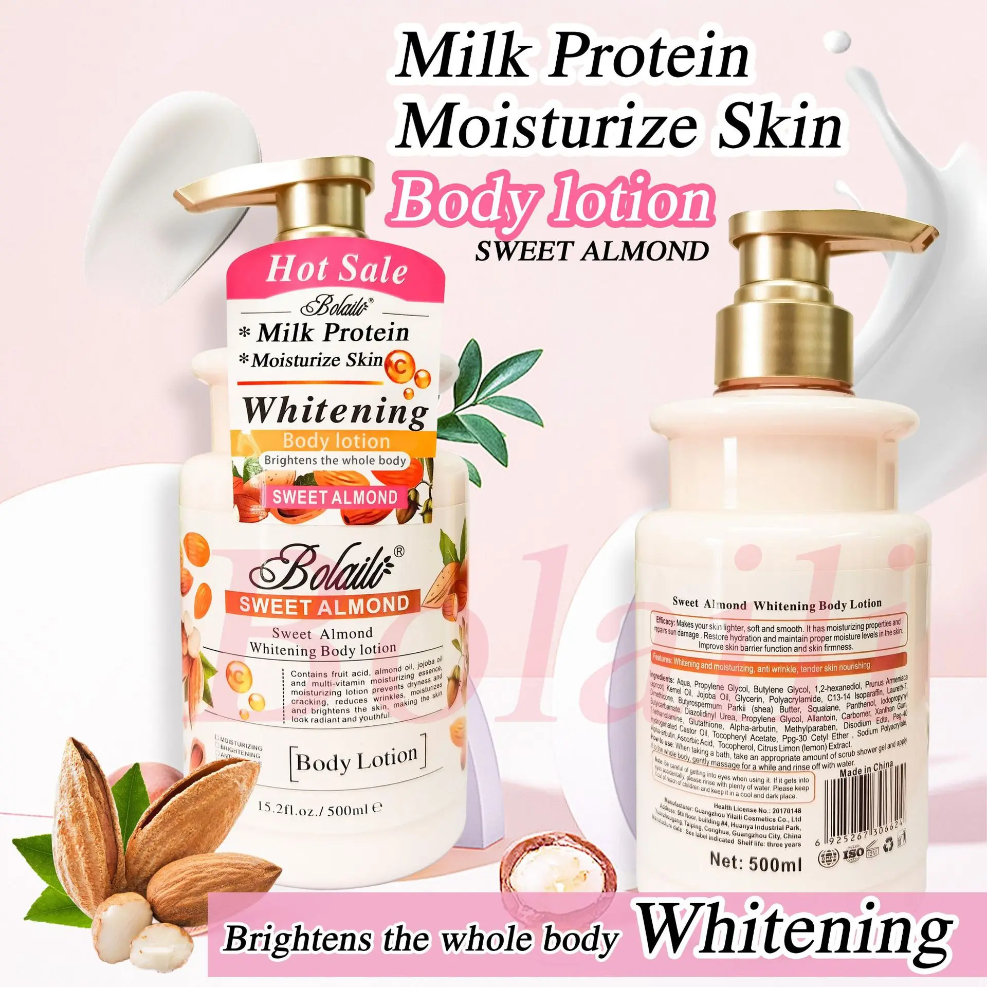 500ml Almond Whitening Body Lotion & Scrub Body Wash Exfoliating Moisturizing Whitening Skin Lightening Increase Skin Radiance