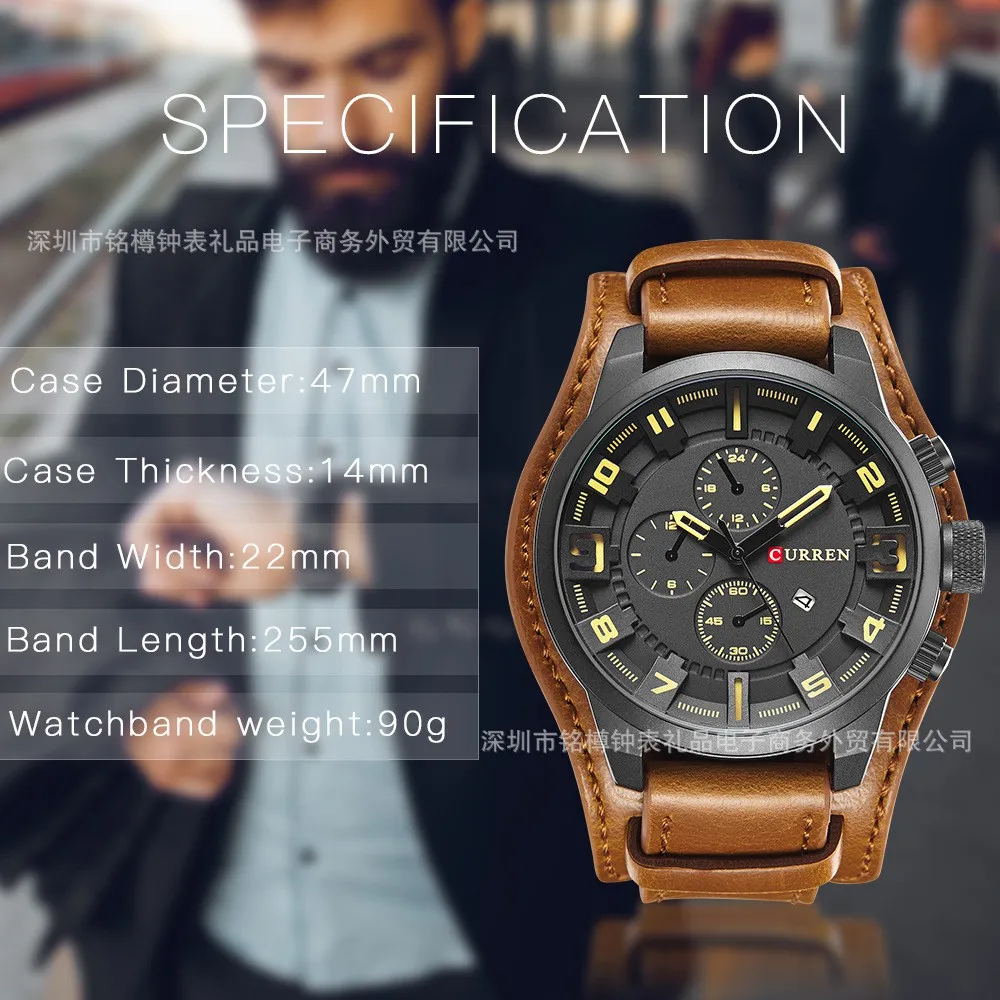 Relógio de quartzo com mostrador grande masculino, cinto, high-end, negócio, 8225