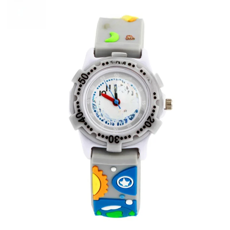 Orologio per bambini dei cartoni animati orologio al quarzo con puntatore rotondo semplice Space3dStudent orologio impermeabile con cinturino in plastica