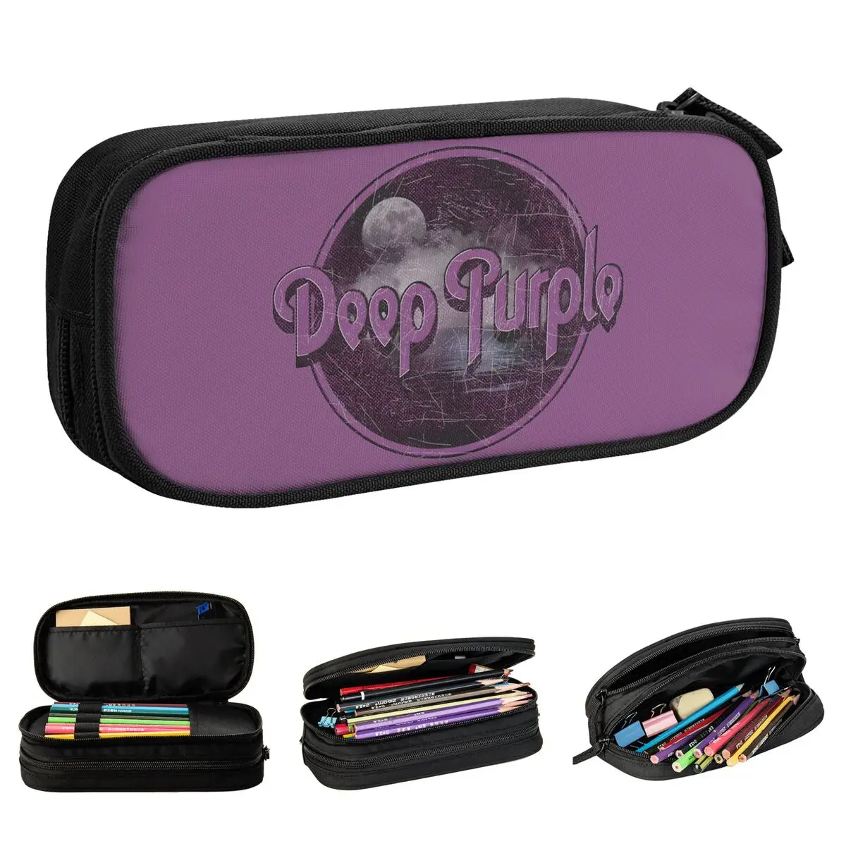 Large Pencil Pouch The Deep Purple Rock Band Merch Double Layer Pencil Bag Women Make Up Bag Birthday Gift