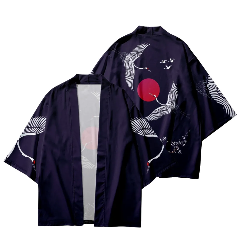 

Crane Embroidery Haori Kimono Harajuku Japanese Style Oversize Men Samurai Costume Yukata Asian Clothes Cardigan Women Jacket