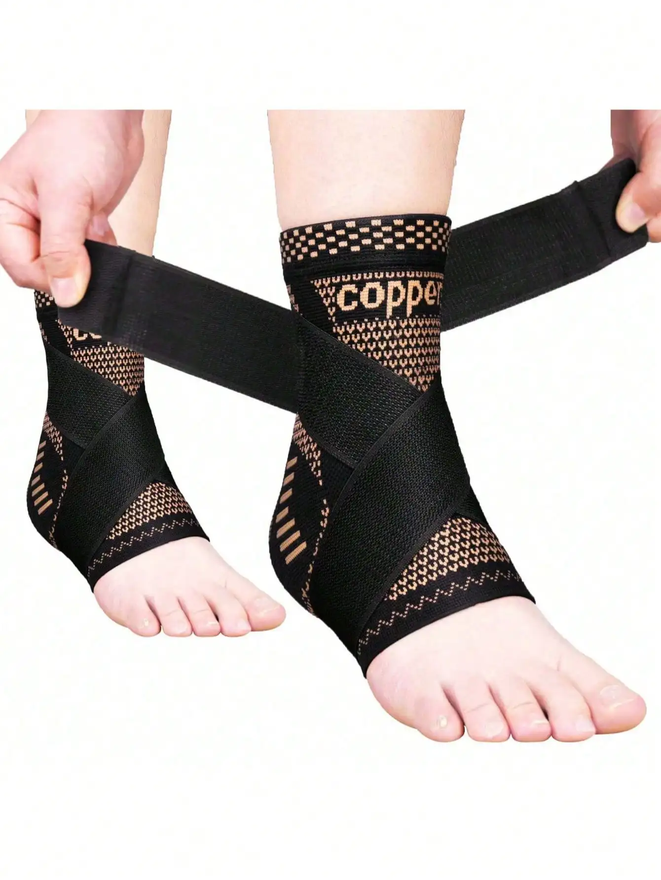 1pc Adjustable Copper Ankle Joint Compression Sleeve, Ankle And Heel Support Brace With Strap, Unisex For Basketball, Soccer, Climbing And Other Sports