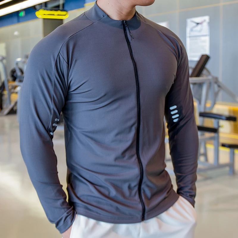Men\'s Fitness Gym Jackets Sports Zipper Coats Quick-drying Elastic Compression Jacket Male Training Coat Casual Sportwear Solid