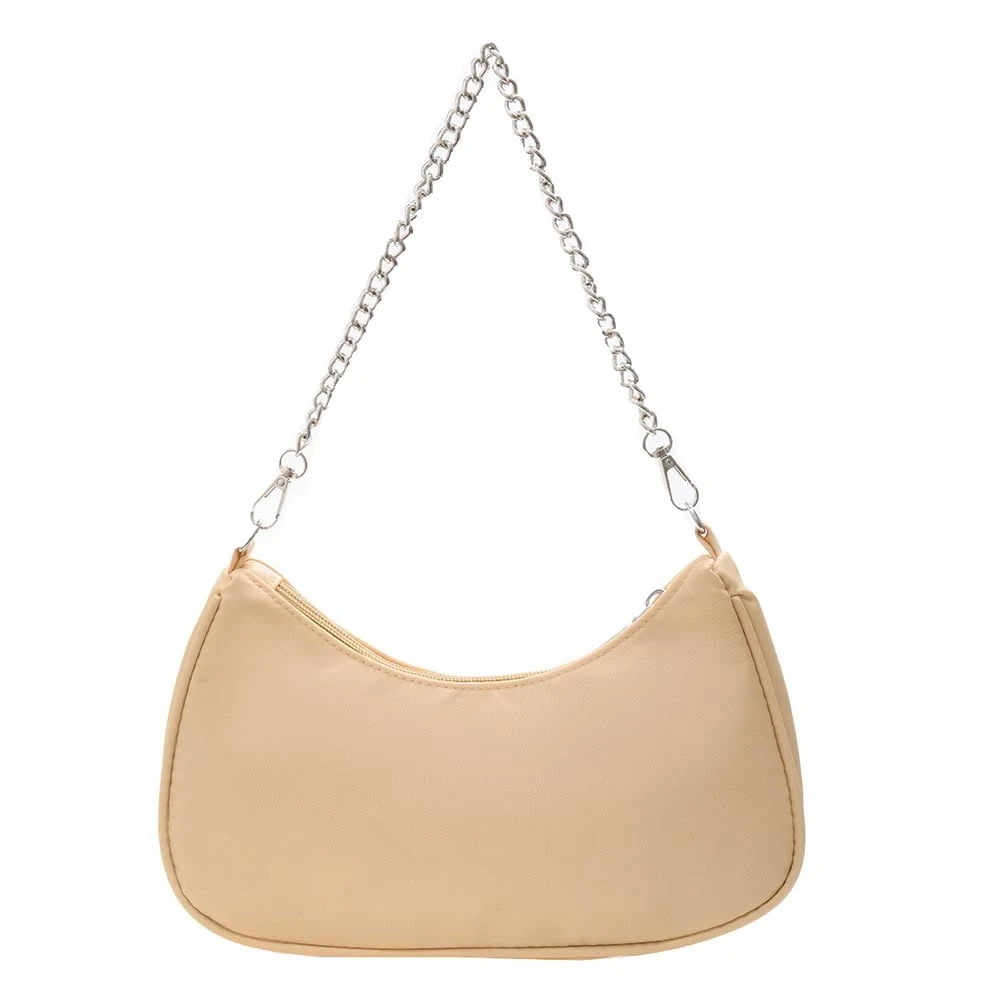 Women's Underarm Bag Solid Color Shoulder Bag with Chain Strap All-matching Handbags Purse Fashion Shopping Dating Bag