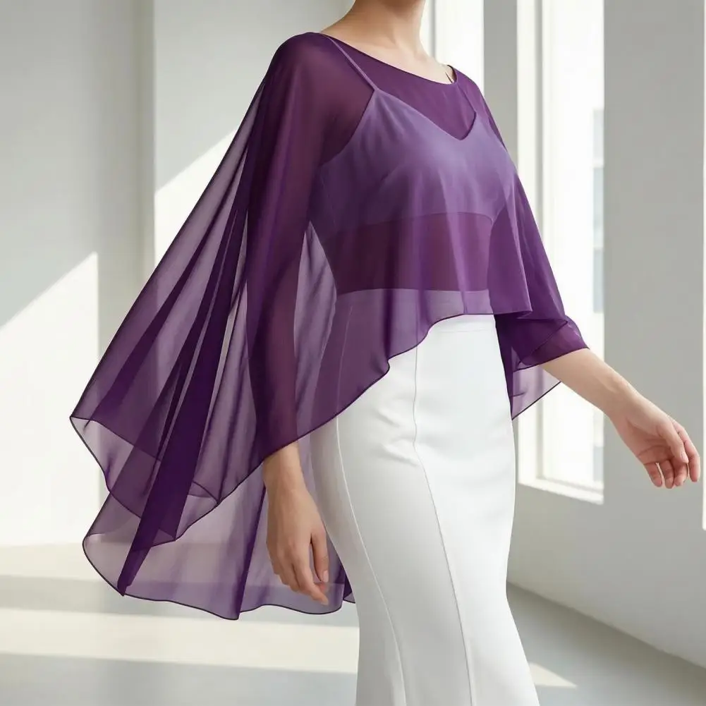 Breathable Bat Sleeve Shrug Chiffon Shawl for Women Elegant Chiffon Shawl Wrap for Women Soft Sheer Bridal Scarf Breathable
