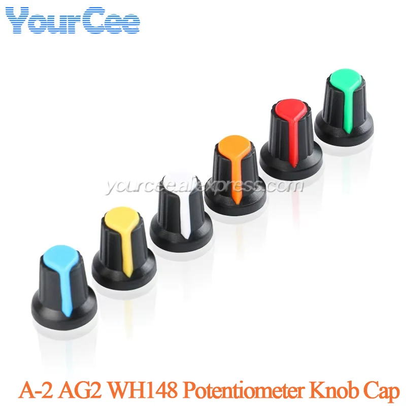 30pcs/6pcs WH148 Potentiometer Knob Cap A-2 AG2 Plastic for Diameter 6mm Plum Handle Yellow Orange Blue White Red Green Mix