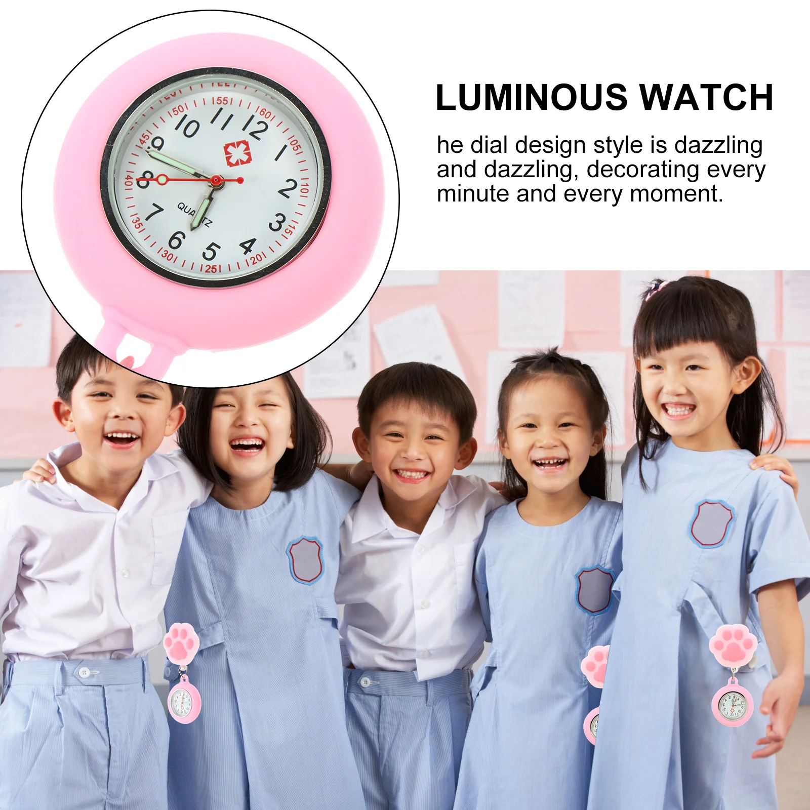 

Cat Paw Design Luminous Clip-On For Doctor Uniform Durable Quartz Timepiece Nurse Gift Pocket Nurse Watch Doctor Pocket