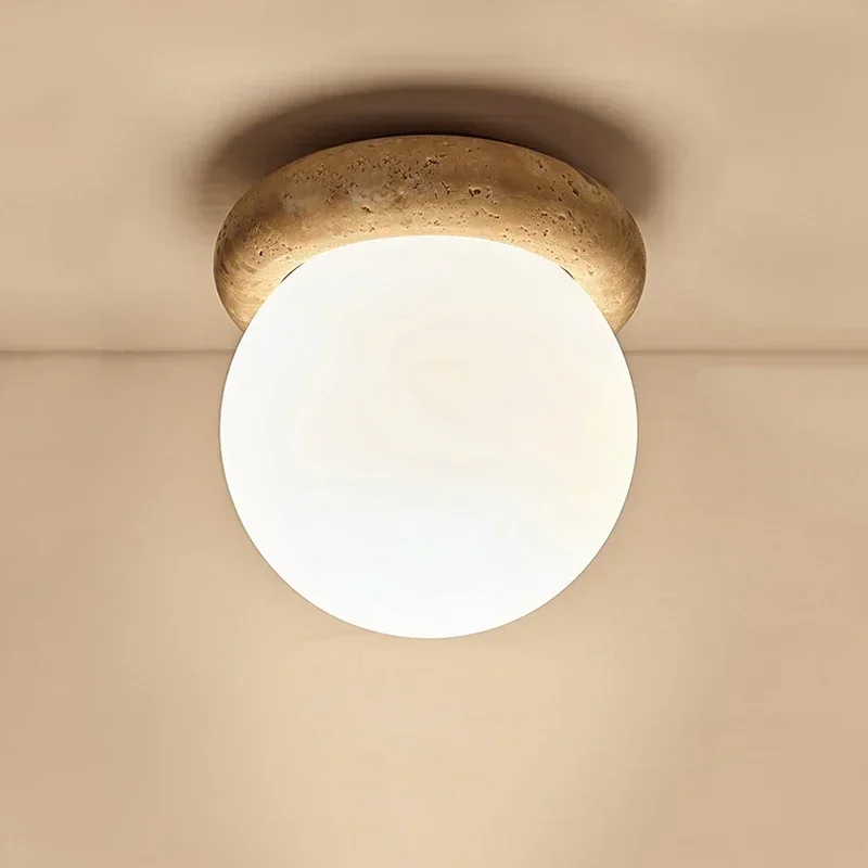 

Japanese Industrial Decoration Ceiling Light Bedroom Corridor Balcony E27 Yellow Travertine LED Ceiling Chandelier Lamp techo