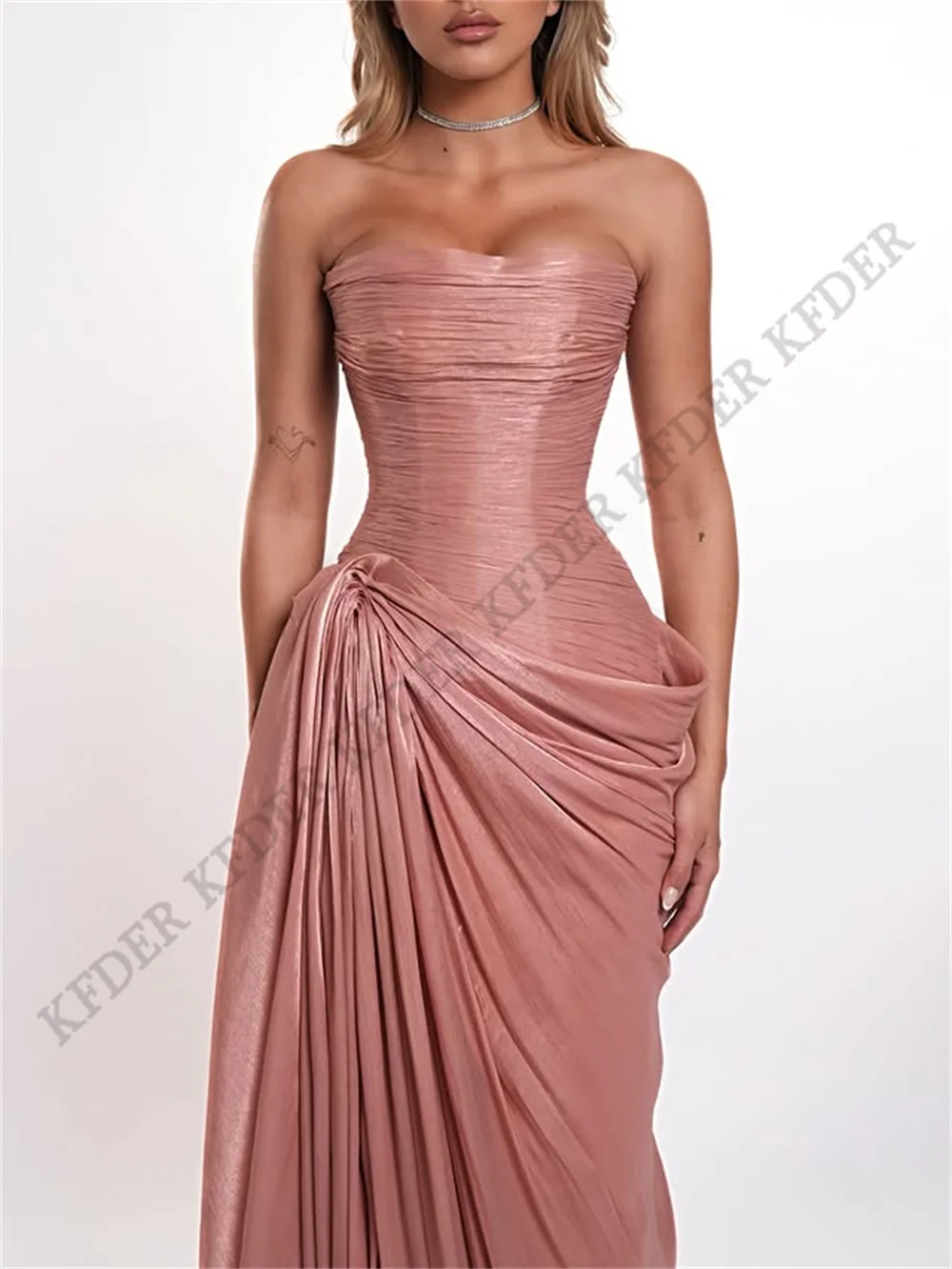 Vestidos de fiesta de lujo con abertura lateral de Dubái, vestido de noche rosa con drapeado, vestidos elegantes para mujer para fiesta de noche 2026