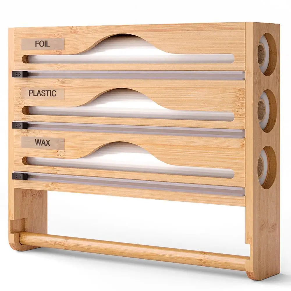

Bamboo Compartment Cling Film Tin Foil Cutter Box With Kitchen Paper Wall Paper Towel Multi Compartment Layer Hidden Scratcher