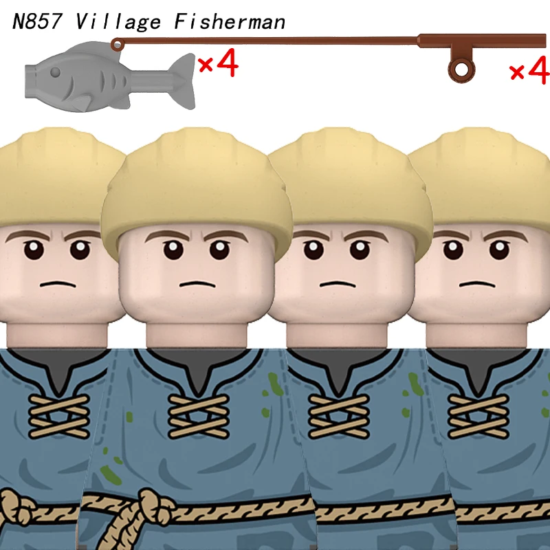 Middeleeuwse soldaat ridder leger bouwstenen kasteel militair dorp boer smid wachter plaat fles accessoires stenen speelgoed