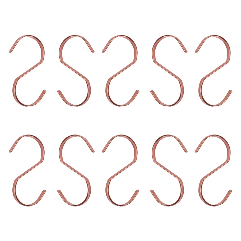 

PHFU-10-Pack 4-дюймовые подвесные плоские крючки из розового золота с хромированной отделкой из стали - S-образный крючок Сверхмощные S-образные крючки, для кухонной утвари, кастрюли,