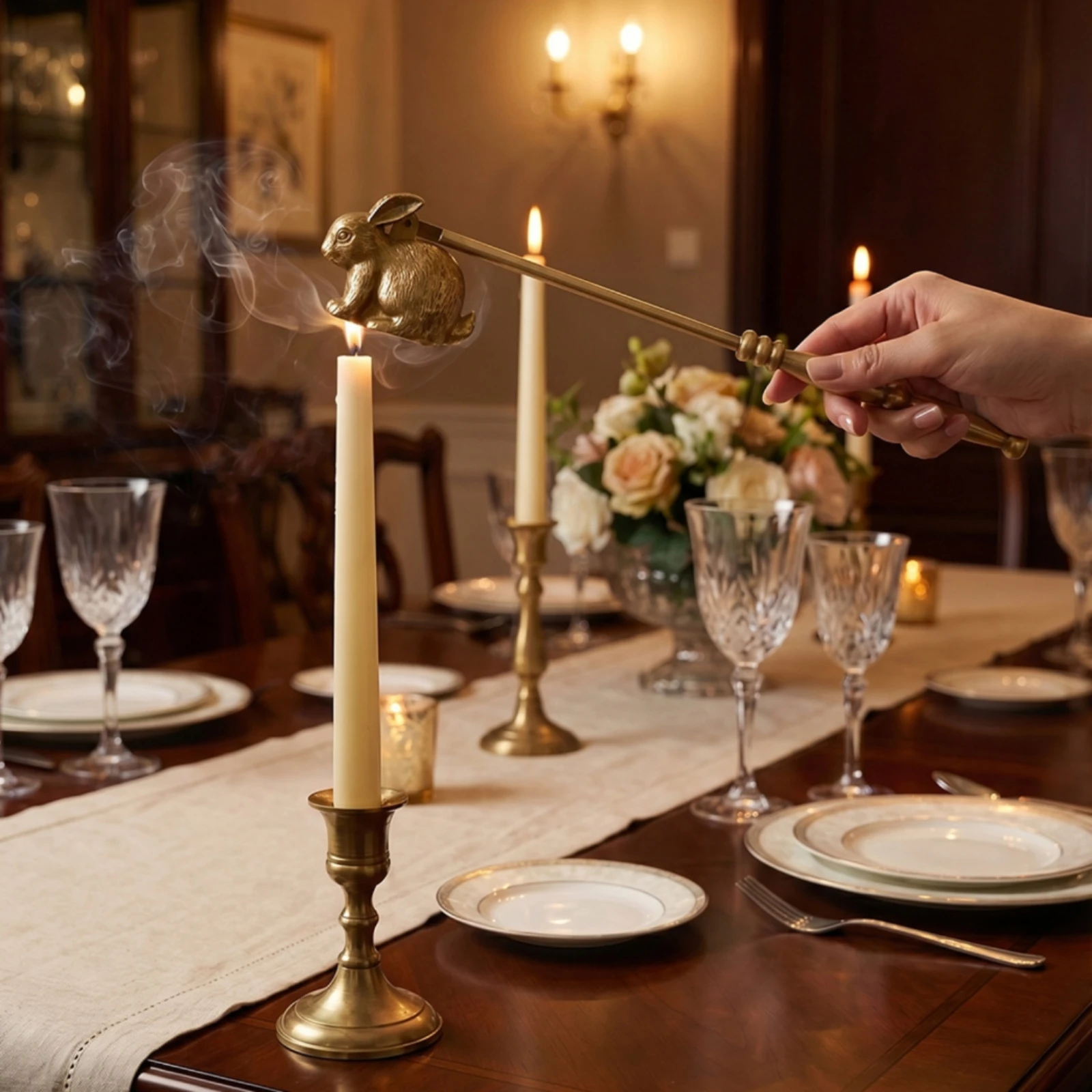Candle Snuffer with Rabbit Head Brass Candle Snuffer Tool Decorative Whimsical for Home Decorators, Dinner Settings view 4