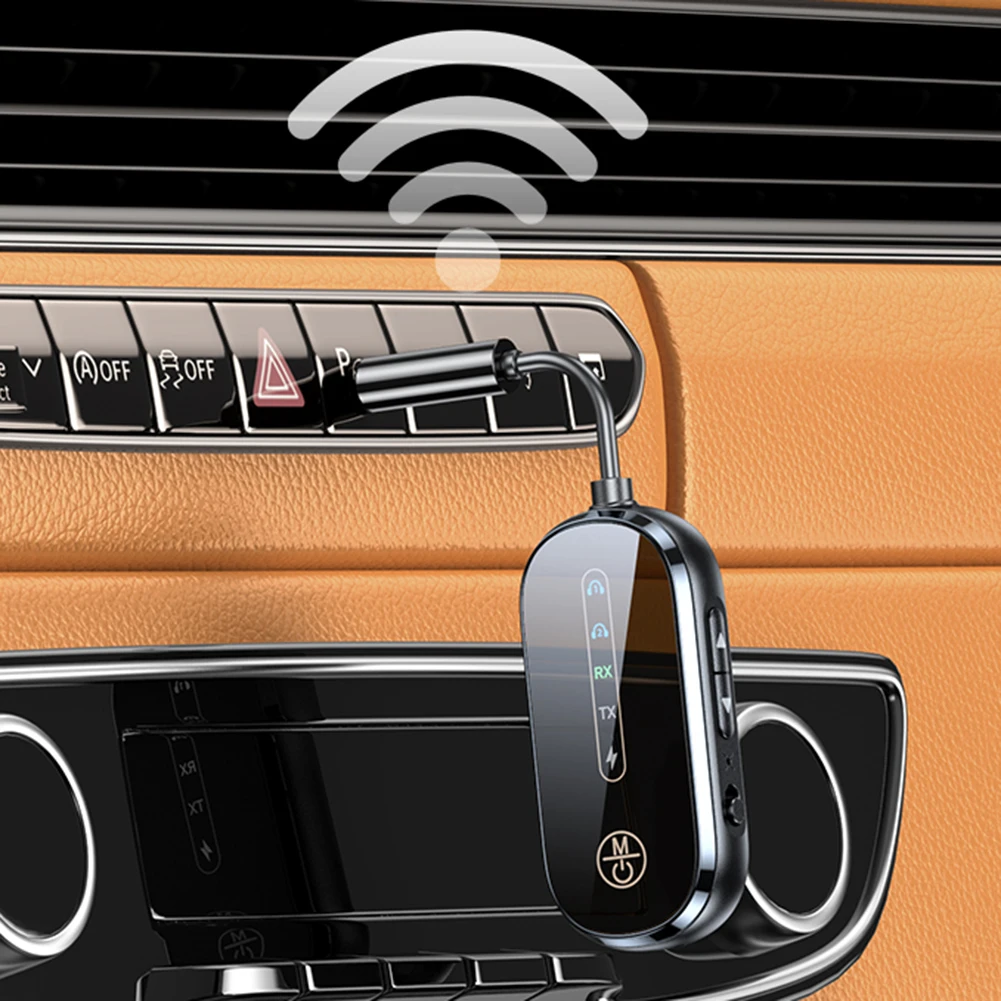 

Bluetooth-совместимый передатчик-приемник 3,5 мм с низкой задержкой, аудиоадаптер, поддержка 2, AirPods или наушников для автомобиля/домашней стереосистемы