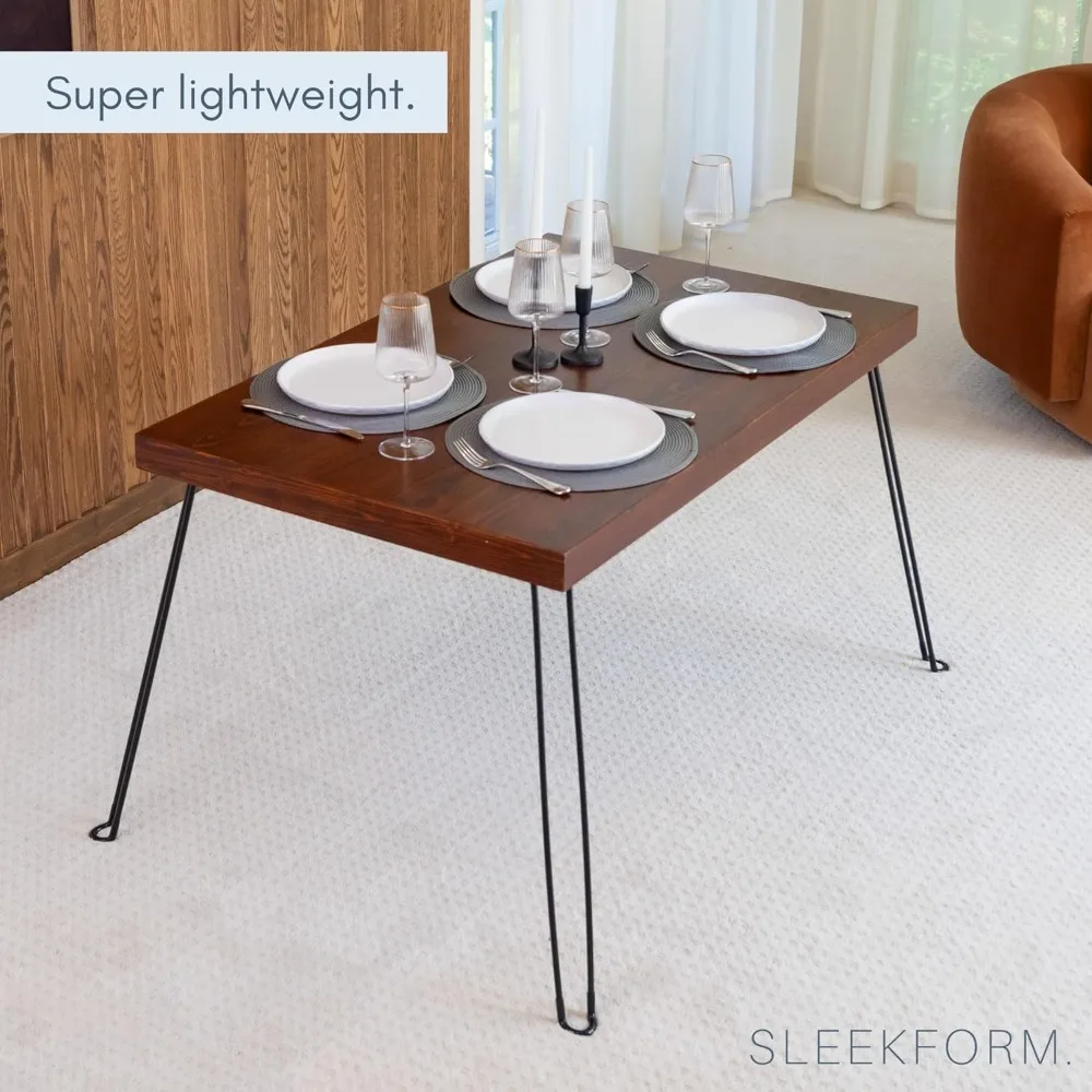 Mesa dobrável de madeira compacta para 4 - Design de perna em grampo - Mesa de jantar portátil de 4 pés