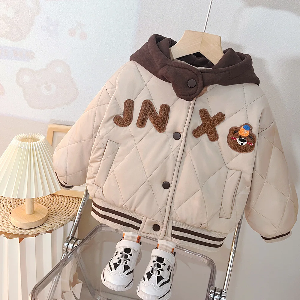 Autumn Winter Baby Cotton Clothing for Boys and Girls, Plus Velvet and Thickening, Cute Kawaii Fashion Hooded Jacket Kids Jacket