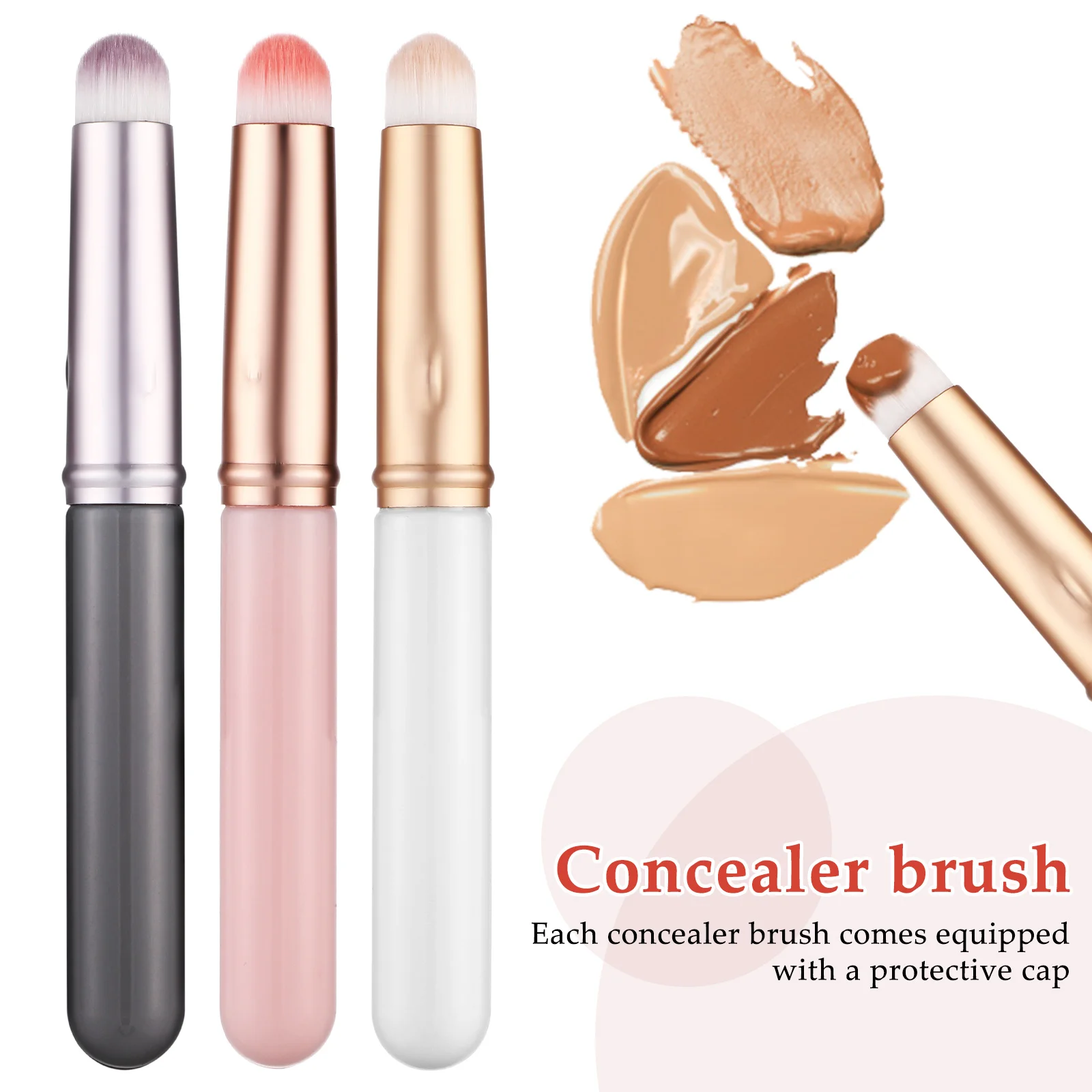 Pinceau correcteur pour maquillage des yeux, applicateur portable avec capuchon, fond de teint en fibre artificielle, 3 pièces