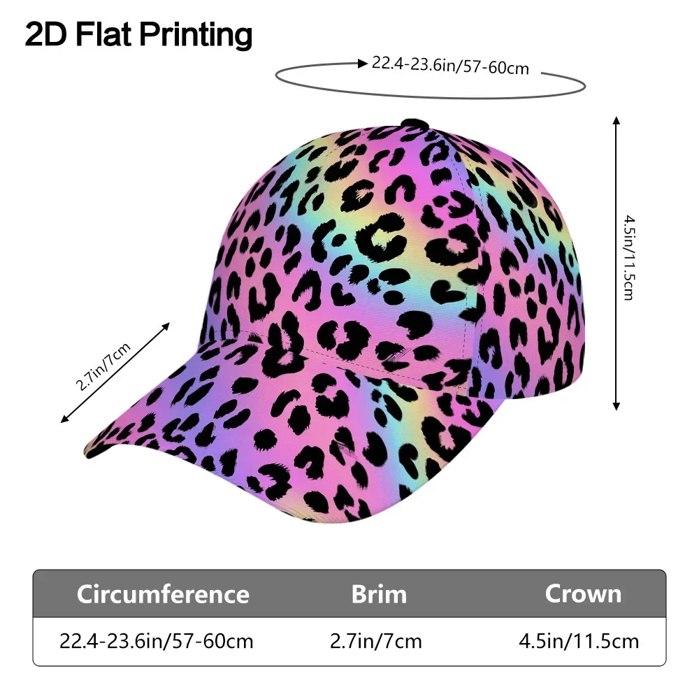 Customization Hats 1pc Unisex 2D Flat Rainbow Leopard Spots Design Baseball Cap, Adjustable Sports Running Hat, Lightweight