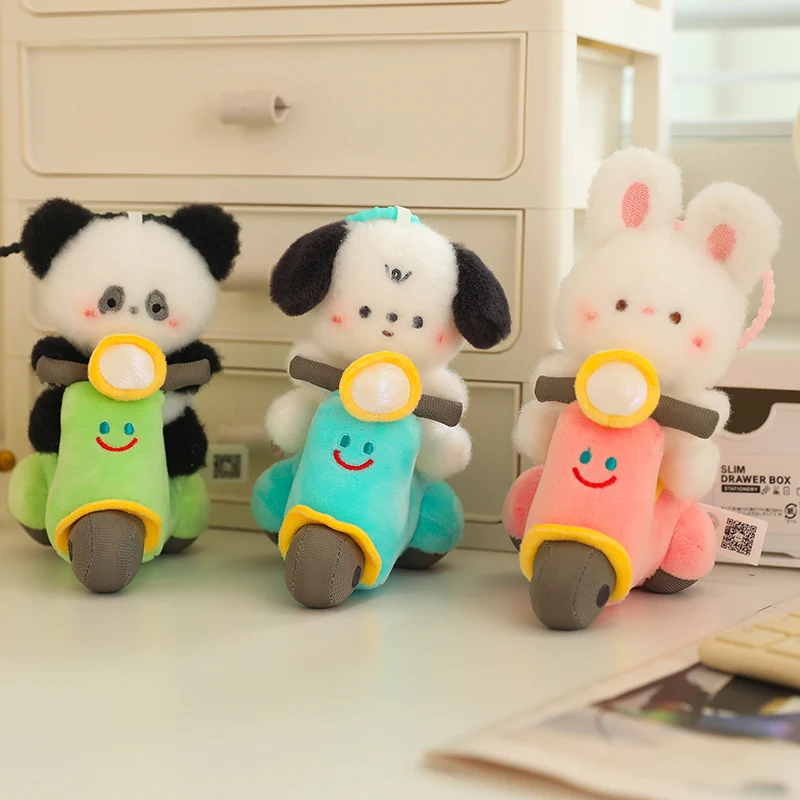 Creative Cute Little Puppy Panda Bunny Whirlwind motorcycle Plush Toy Kawaii Stuffed Cartoon Animal Doll Backpack Deco Kids Gift