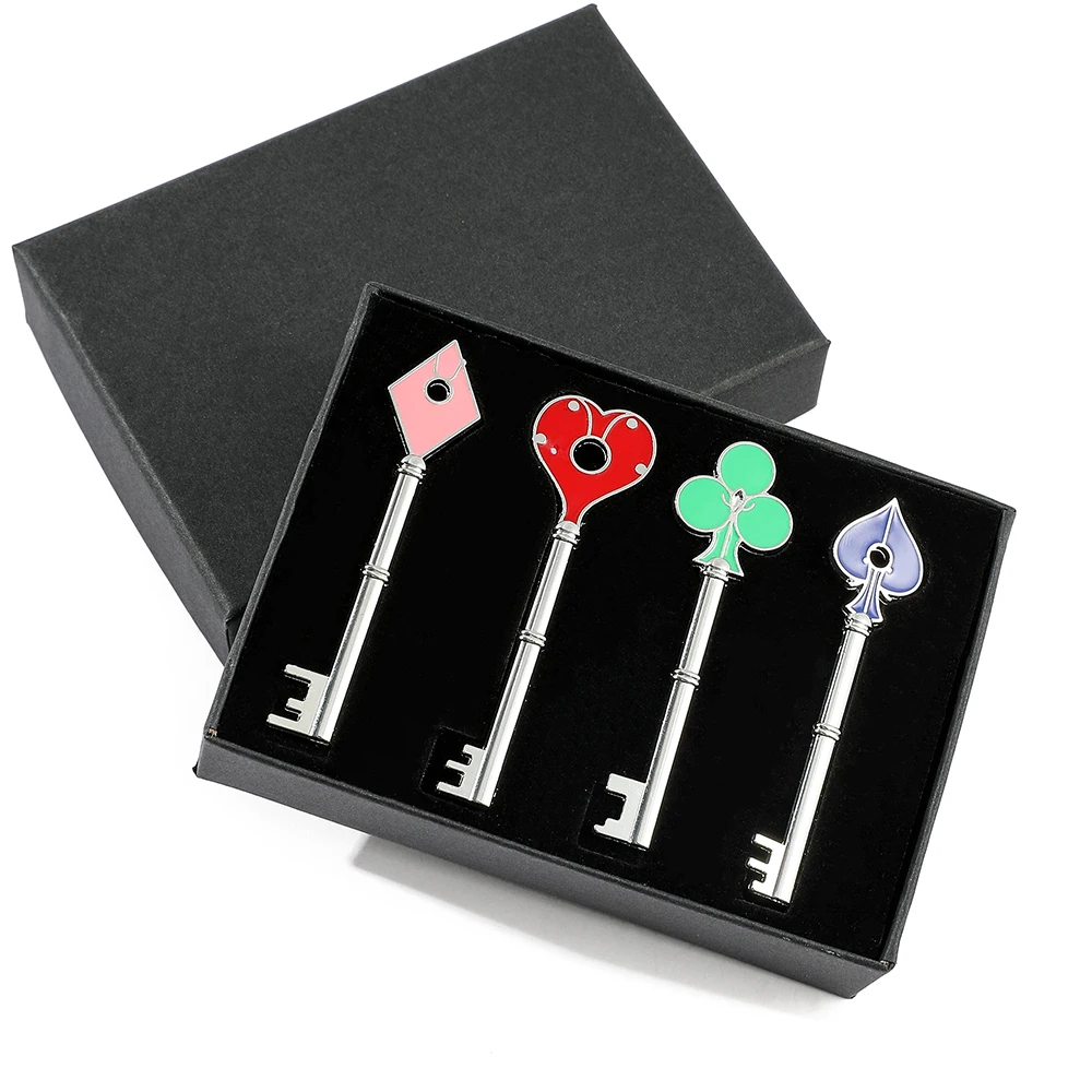 4pcs/box Residents Evils RPD Keychains Playing Card Square Plum Heart Keyring Key For Men Jewelry Accessories Fans Collection