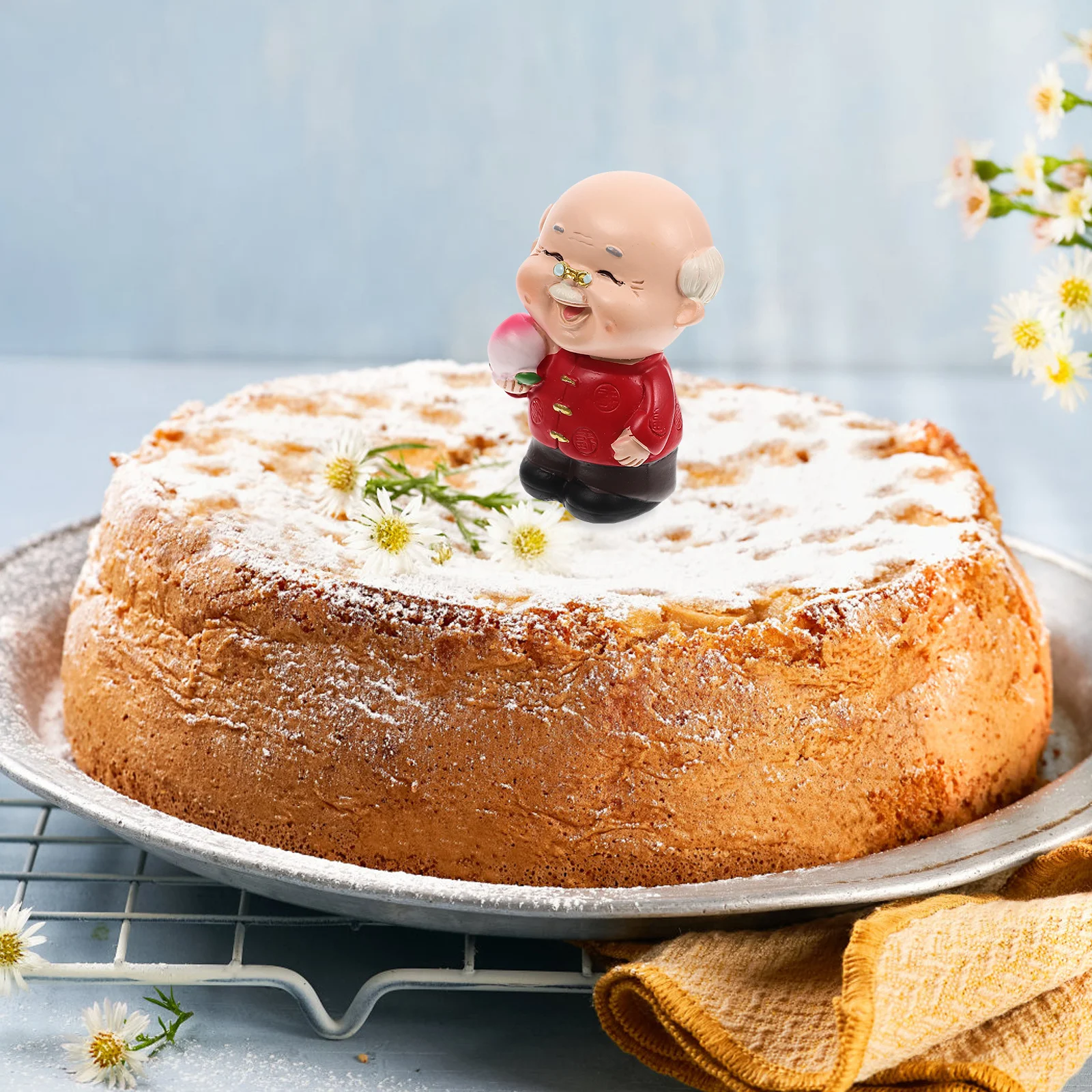 

Traditional Chinese Birthday Cake Decoration Elderly Statue Adornment Resin Miniature Figure Desktop Car Decor Festival Ornament